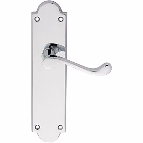 Loops Pair Victorian Scroll Handle on Latch Backplate, Polished Chrome, W: 20.5 cm, H: 4.9 cm