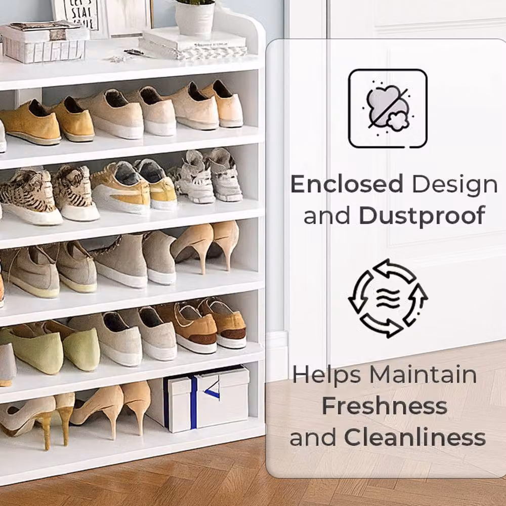 Neo 6 Tier White Wooden Space-Saving Shoe Rack – 4