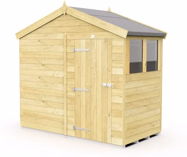 Buttercup Farm Brown Apex Wooden Garden Shed with Single Door and Windows, L231 x W127 x H217 cm – 1
