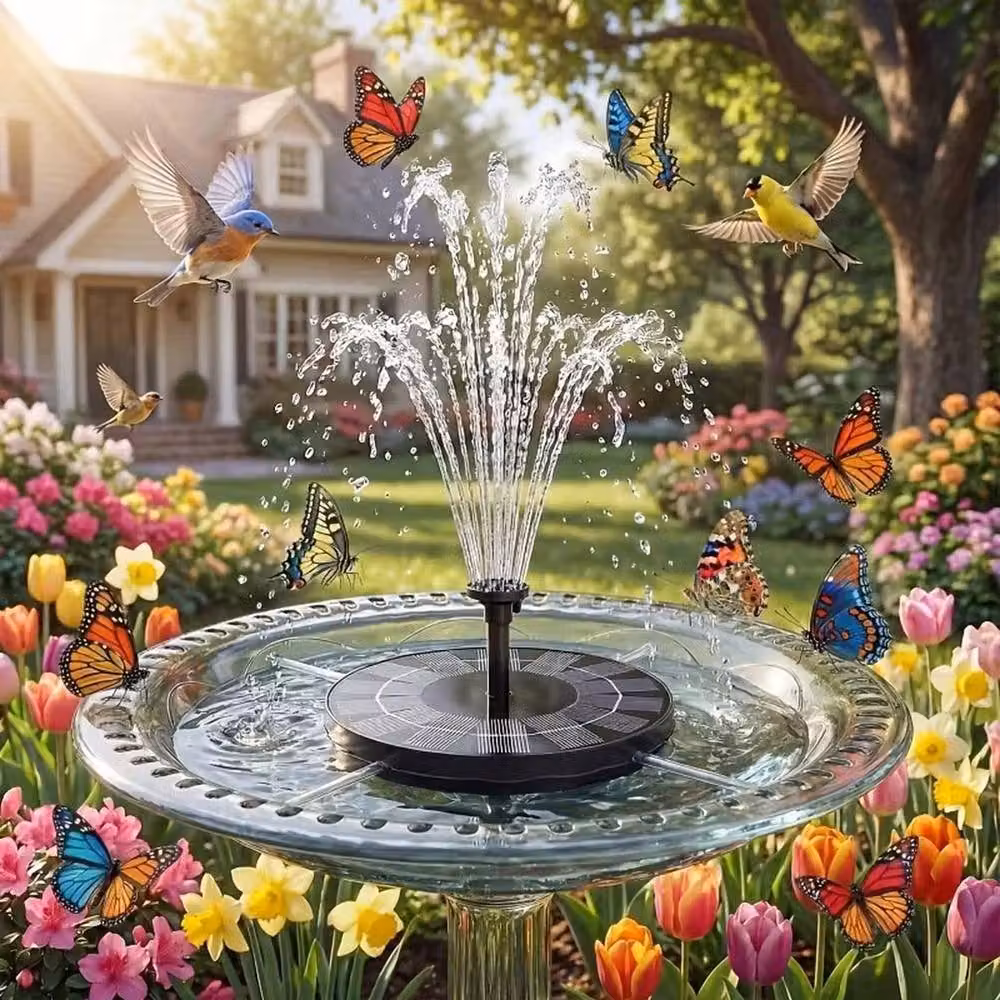 NESTLUNE 1.5W Solar Fountain Pump in Black with 5 Spray Nozzles and 4 Securing Stakes – 3