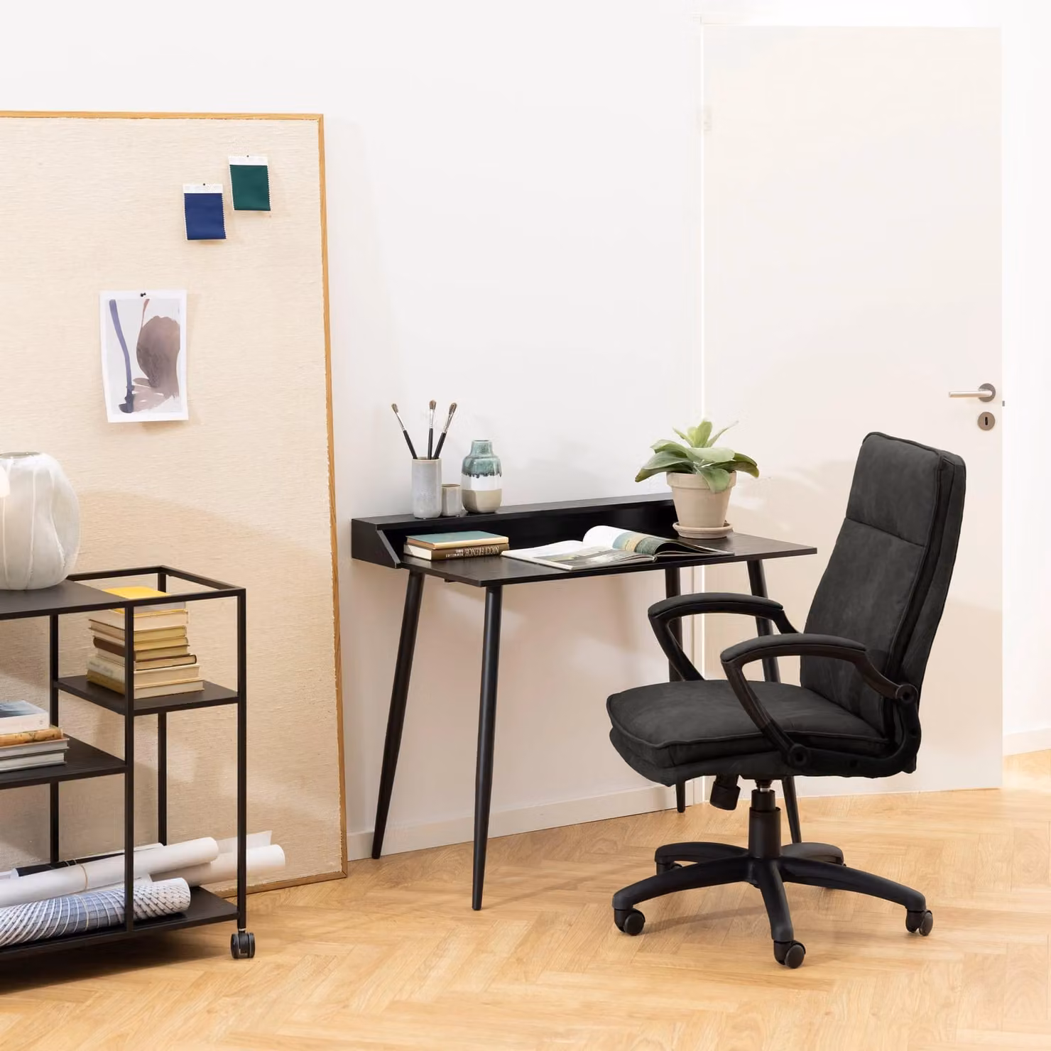 Furniture To Go Brad Black Fabric Swivel Task Chair with Armrests – 4