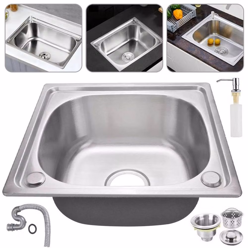 PAWNORA Stainless Steel Single Bowl Countertop Kitchen Sink in Silver – 2