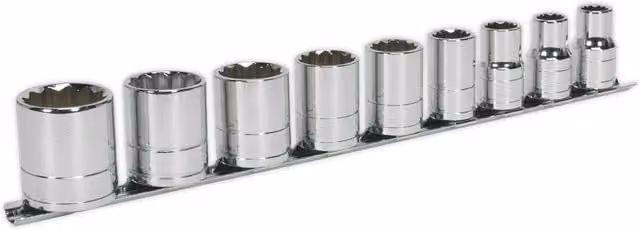 Loops 9 Pack Whitworth Socket Set 1/2 Inch Imperial Square Drive 12 Point High Torque Chrome Vanadium Steel in Silver and Multicolour