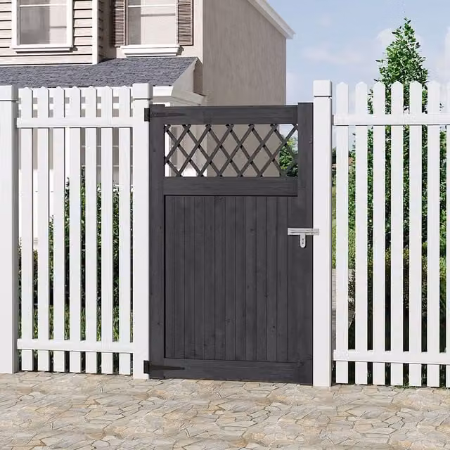 Livingandhome Rhombus Wood Garden Gate in Grey, W 90 cm x H 150 cm