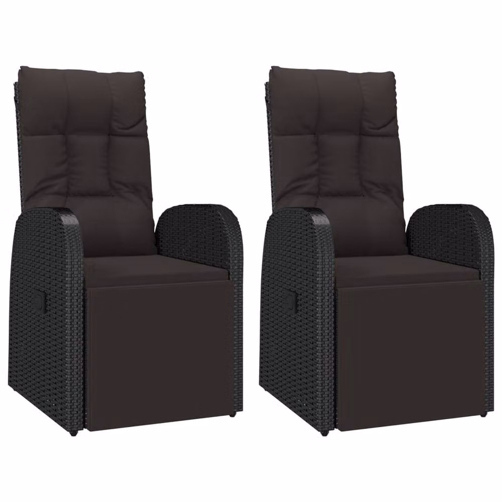 Berkfield Home Reclining Garden Chairs with Cushions, 2 Piece Set, Black Poly Rattan and Steel – 3