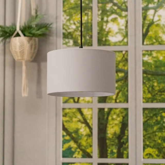 ValueLights Reni Small Modern Cylinder Fabric Pendant Light Shade in Grey