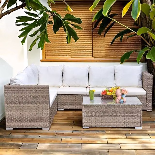 Oseasons Acorn Alt Rattan 6 Seat Corner Sofa Set in Dove Grey