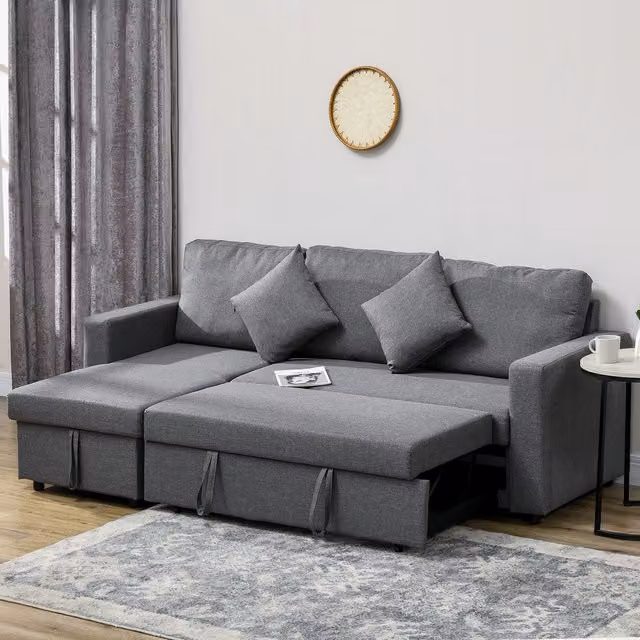 HOMCOM 3 Seater L-Shape Corner Sofa Bed with Reversible Chaise and Storage, Grey – 1