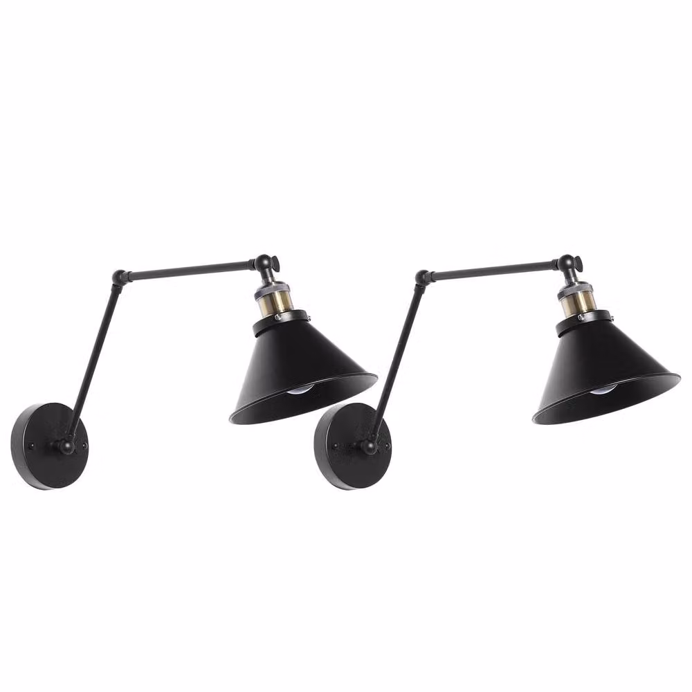 Wyld and Coco Set of 2 Black and Gold Metal Wall Lamps with Adjustable Arms – 2