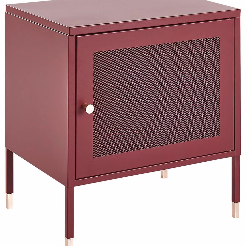 Wyld and Coco Red Metal Bedside Table with Mesh Door – 2
