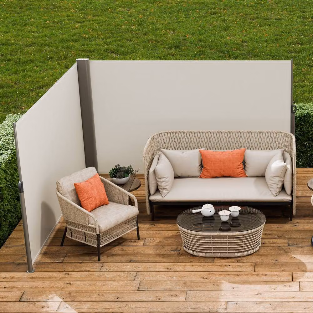 VEVOR Beige Retractable Aluminium Outdoor Privacy Screen with Polyester Fabric, W/H: 236 x 63 in – 5