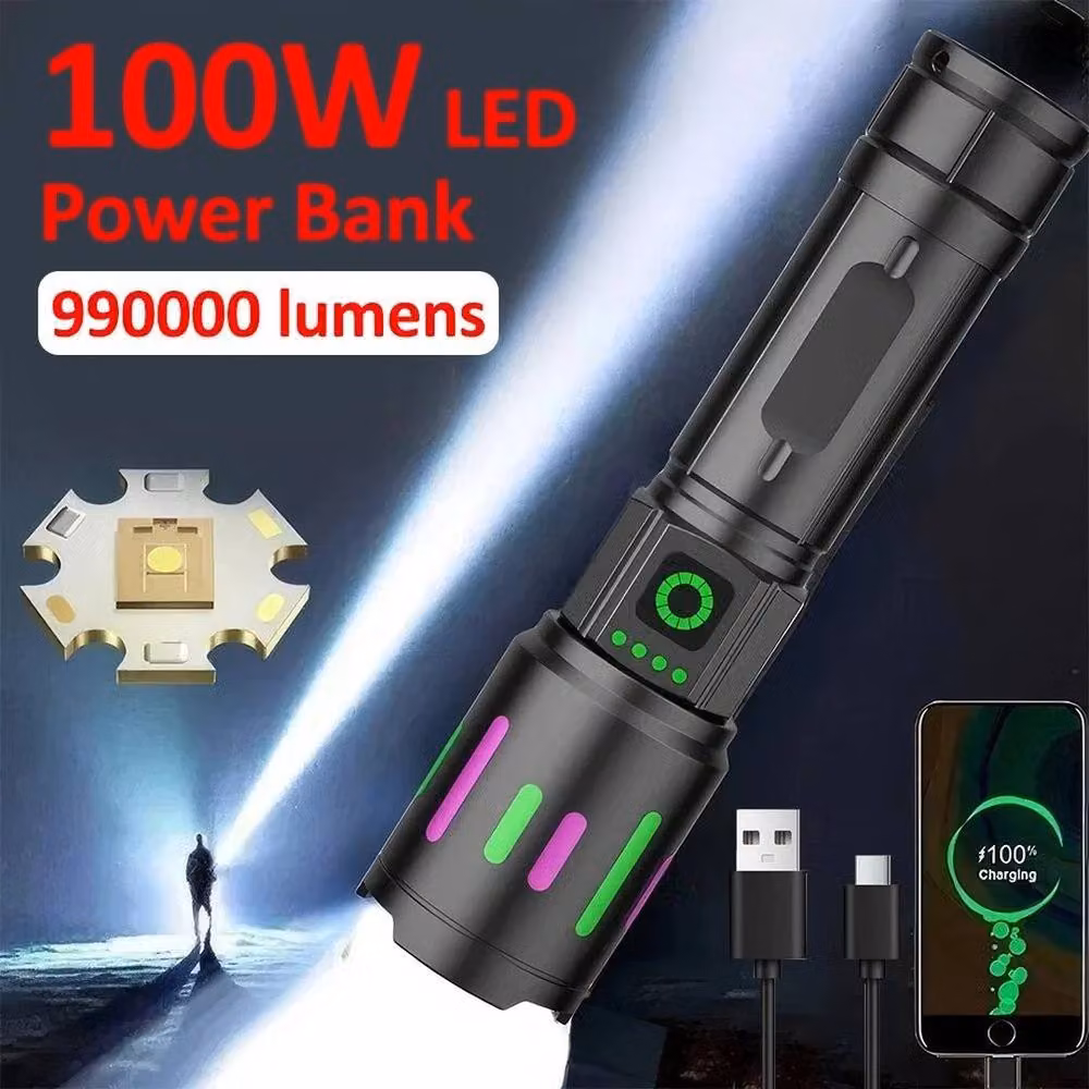 FLAVORA 100W LED Rechargeable Flashlight Spotlight in Black – 3