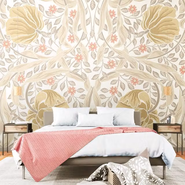 Origin Murals Flower Circle Art Nouveau Wall Mural in Pink and Yellow