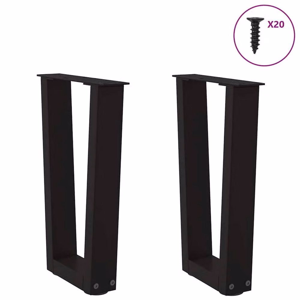Berkfield Home V-Shape Dining Table Legs, 2 Piece Black Steel Set, W: 38 cm, H: 42-43.3 cm – 2