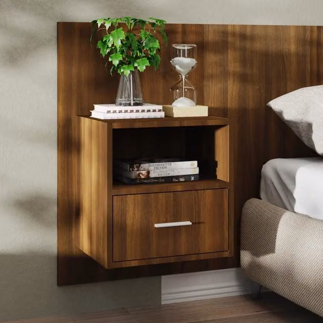 Berkfield Home Modern Wall-mounted Bedside Cabinet in Brown Oak