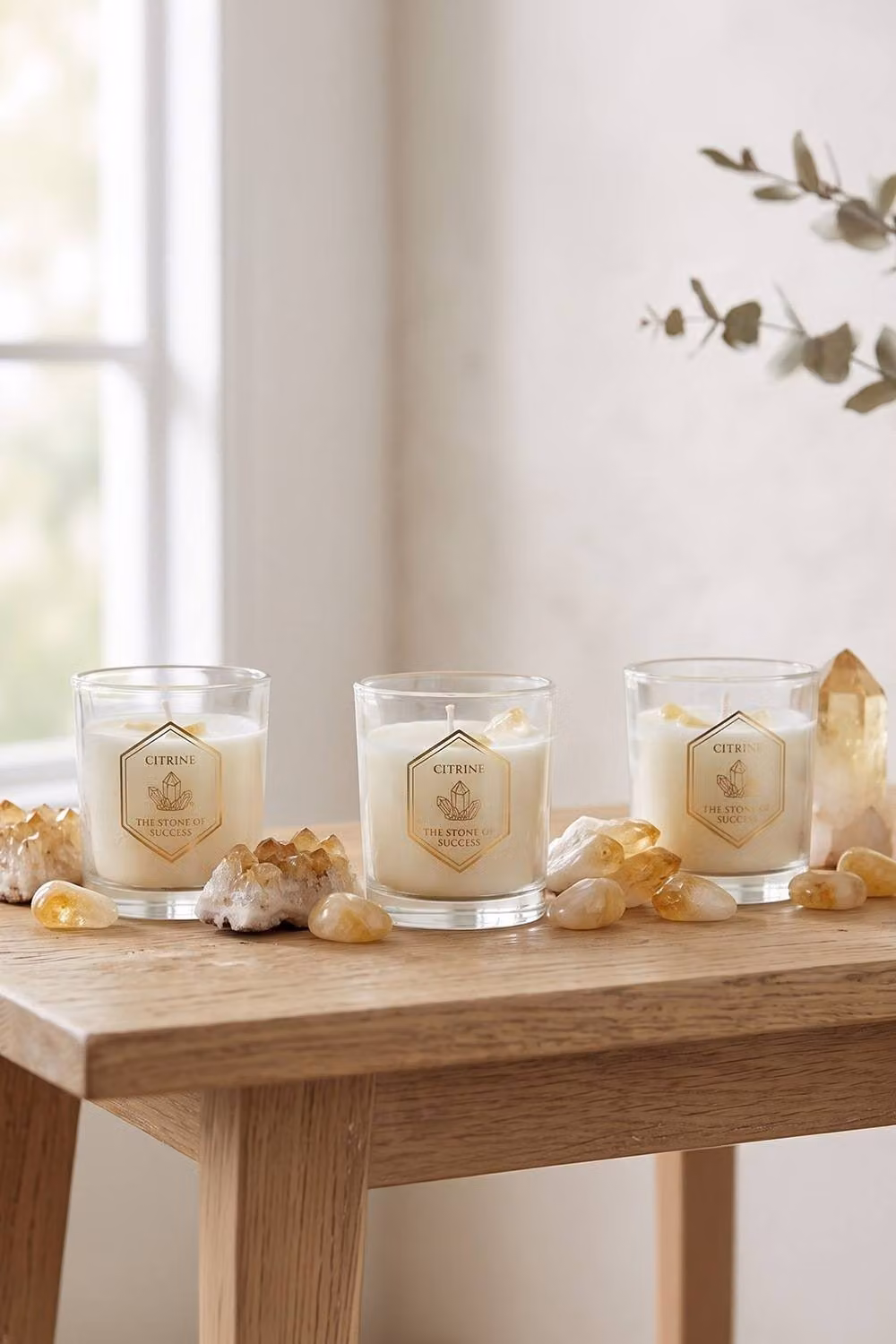 Homescapes Summer Garden Crystal Scented Candle Gift Set, Pack of 3, Yellow and Gold Floral Votive Candles with Natural Stones – 2
