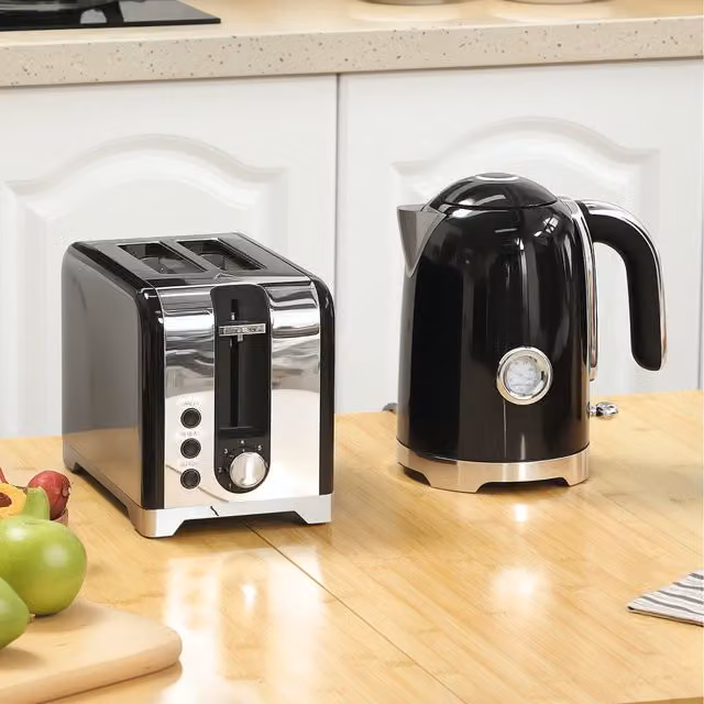HOMCOM Kettle and Toaster Set in Cream, Black and Silver with Stainless Steel Finish