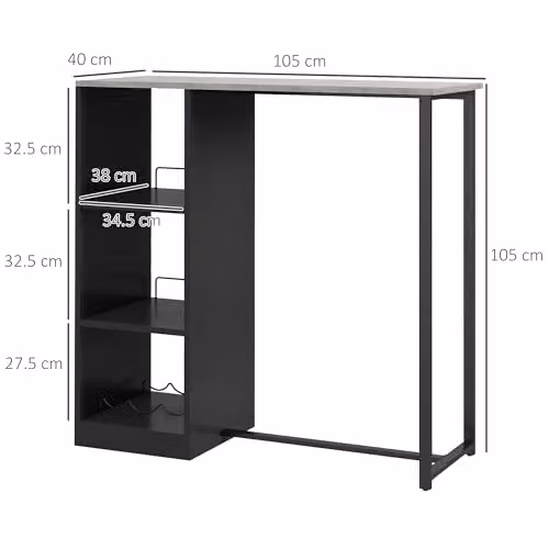 HOMCOM Modern Rectangular Marble Bar Table with Serving Tiers and Wine Rack, Black, W: 105 cm, D: 40 cm, H: 105 cm – 6
