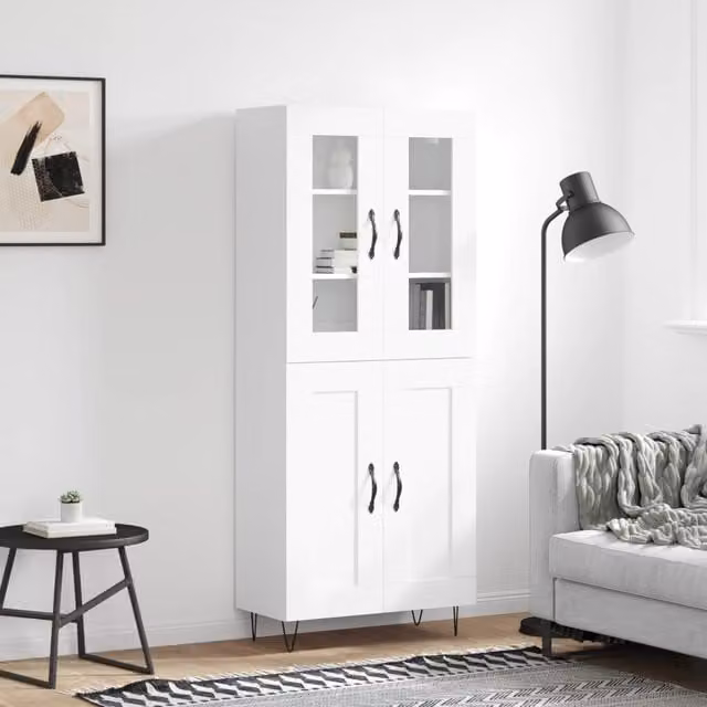 Berkfield Home Modern White Highboard with Glass Doors and Internal Shelves, W/D/H: 69.5 x 34 x 180 cm – 1