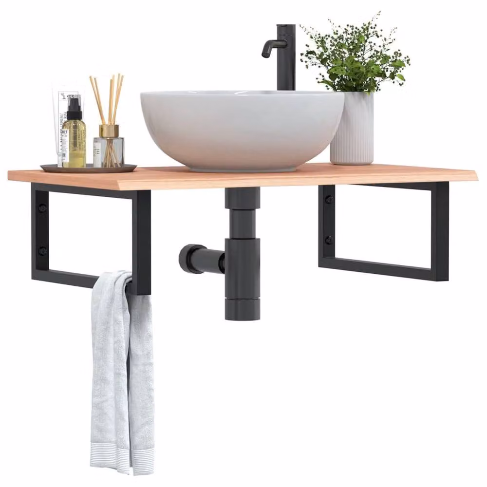 Berkfield Home Elegant Wall Mounted Basin Shelf in Brown Oak and Black Steel – 2