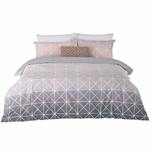 Riva Home Spectrum Reversible Geometric Gradient Single Duvet Cover and Pillowcase Set, Pink, White and Grey, Duvet Cover: 90 x 200 cm, Pillowcase: 50 x 75 cm