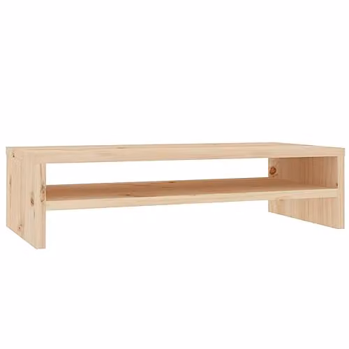 vidaXL Monitor Stand in Brown Untreated Solid Pine Wood, W/D/H: 50 x 24 x 13 cm