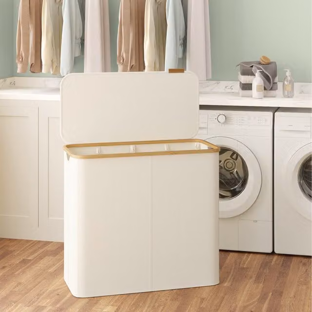 SONGMICS 200L 4-Section Laundry Basket and Hamper with Lid and Removable Bags, White