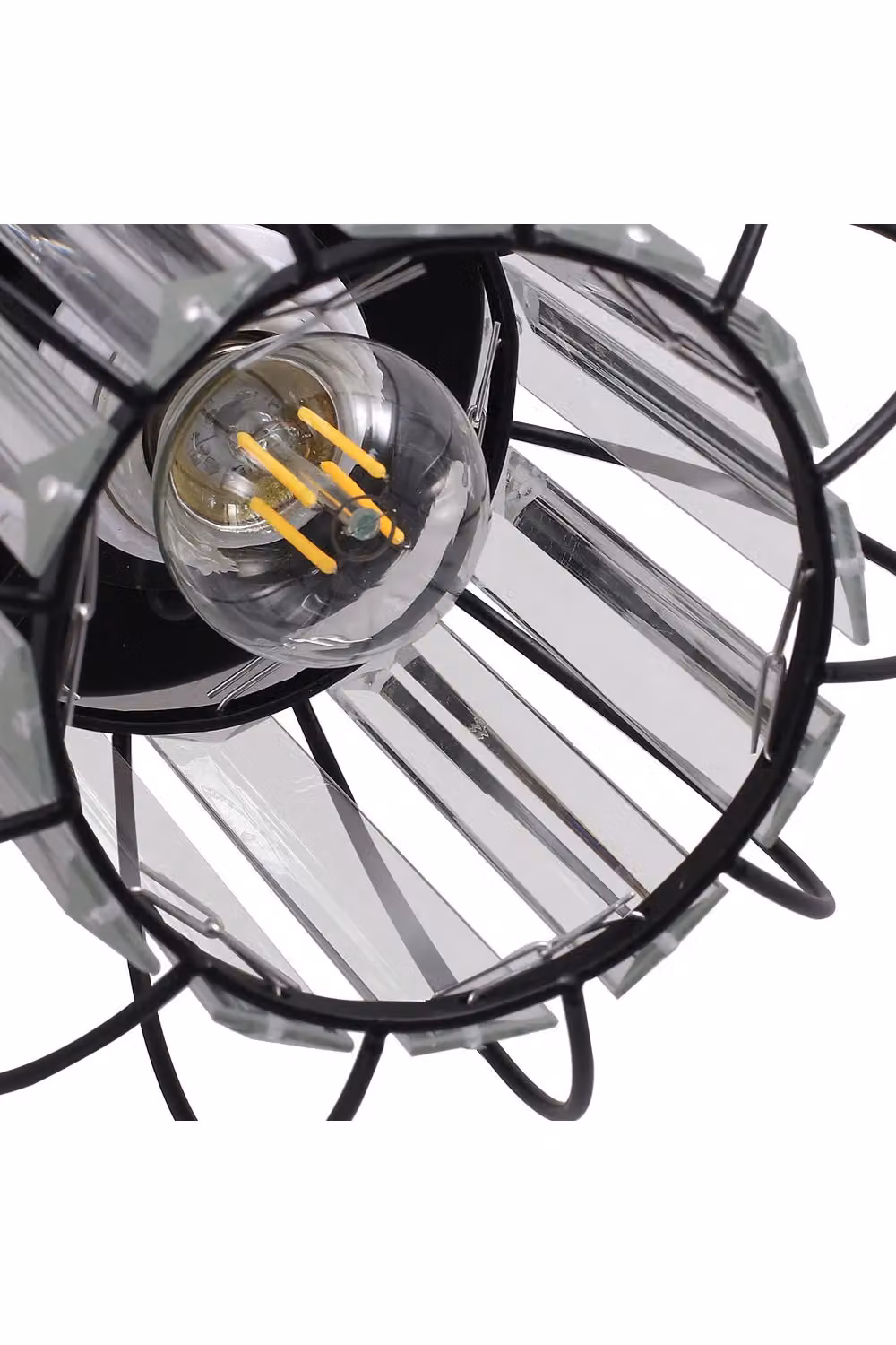 Living and Home Black Metal Lantern Shape Pendant Light with Transparent Crystal Glass – 4