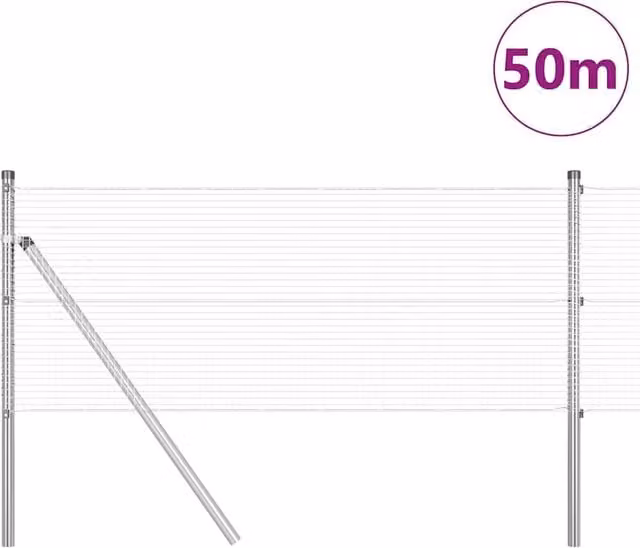 Berkfield Home Modern Welded Wire Fence with 13 Posts, Galvanised Steel, Silver, 0.6 x 50 m – 1