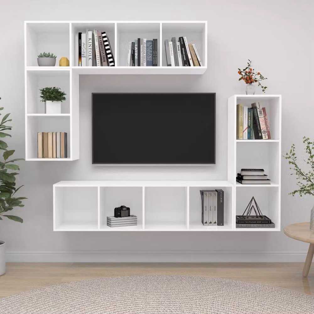 Berkfield Home Practical 4 Piece White MDF TV Cabinet Set – 2