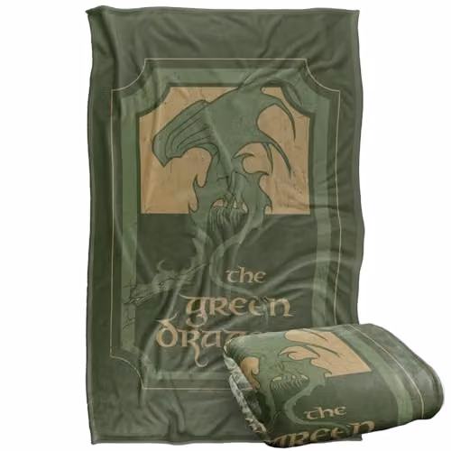 Warner Bros. Lord of the Rings Green Dragon Tavern Super Soft Fleece Throw Blanket, Green and Multicolour, W: 91 cm x D: 147 cm – 1