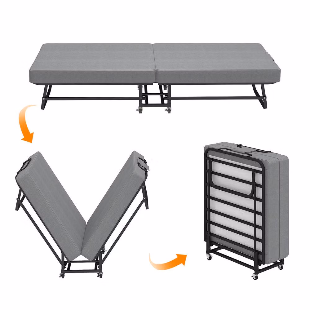 Rolipo Portable Folding Guest Bed with Memory Foam Mattress, Grey, W/D/H: 79 x 190 cm – 5