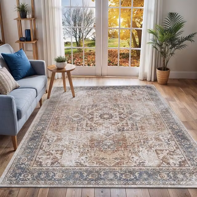 Livabliss Lilian Washable Vintage Boho Traditional Living and Dining Room Rug in Multicolour Burnt Orange, Brown and Blue, W: 80 cm, L: 220 cm – 1