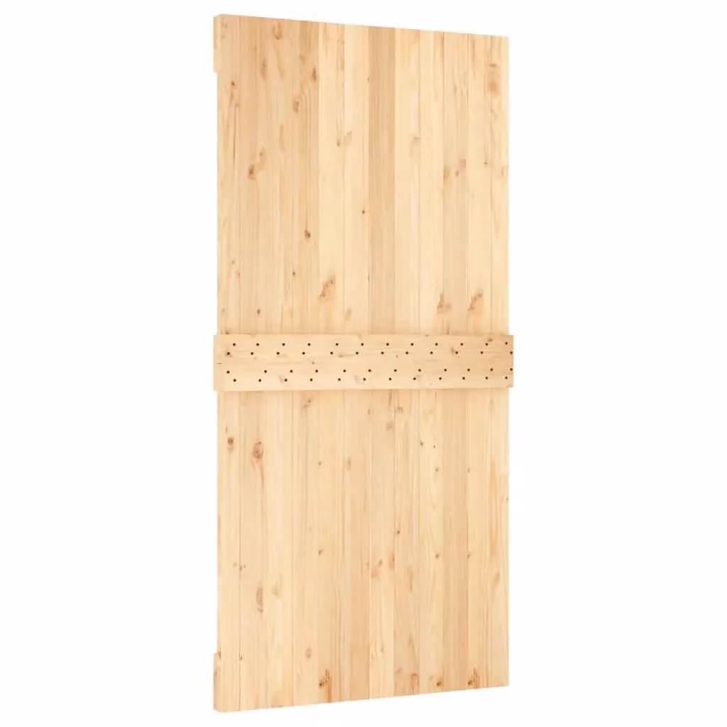 Berkfield Home Rustic Brown Solid Wood Pine Sliding Door with Hardware Set W: 100 cm, H: 210 cm