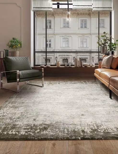 Asiatic Kuza Border Woven Rectangular Rug in Green