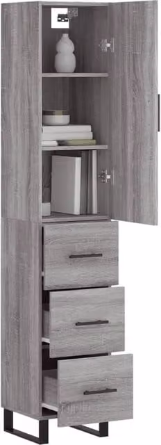 Berkfield Home Grey Sonoma Highboard with Hinged Doors and Internal Shelves, W/D/H: 34.5 x 34.0 x 180.0 cm – 1