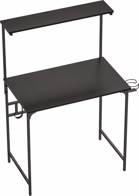 HOMCOM Black Computer Desk with Hutch Shelf, Cup Holder and Headphone Hook for Home Office or Bedroom – 1