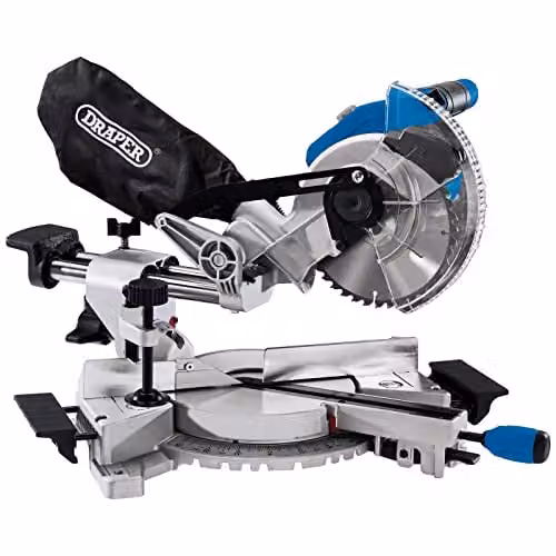 Draper D20 20V Brushless 185mm Sliding Compound Mitre Saw, Blue and Black