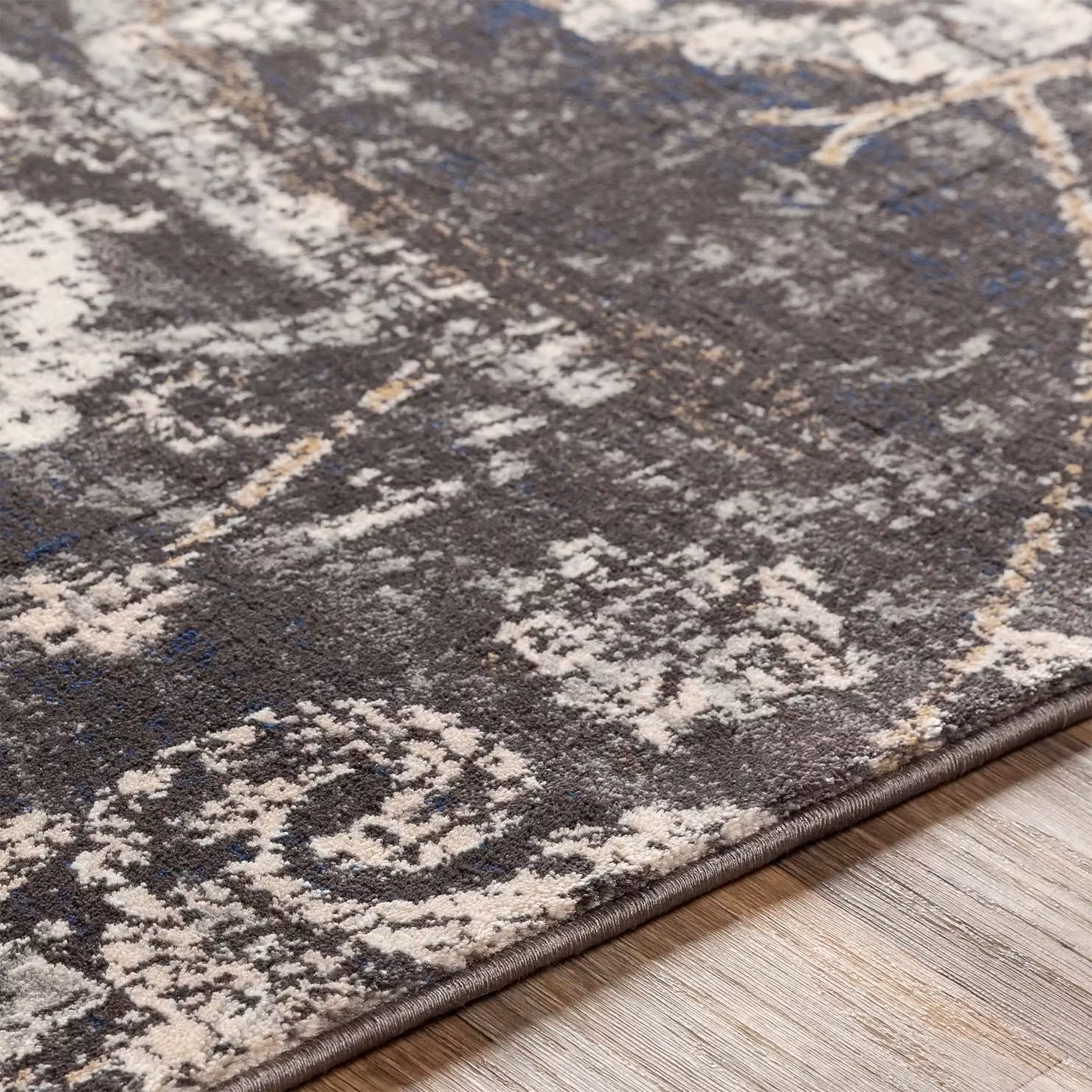 Livabliss Indigo-Vintage Floral Boho Living Room Rug in Beige, Grey, Black and White, W: 200 cm, D: 275 cm