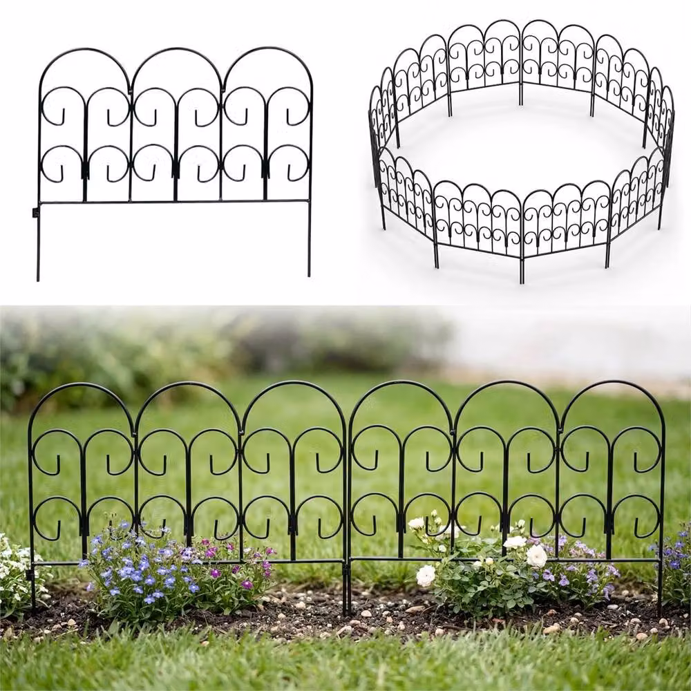 VOGREX 5 Metal Garden Edging Panels Lawn Path Border Fence, Black – 4