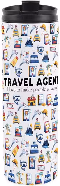 Purely Home Novelty Travel Agent Reusable Stainless Steel Travel Flask Tumbler, Multicoloured and White