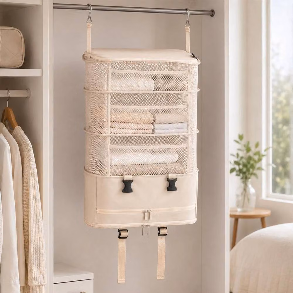 EONLION 5-Layer Hanging Travel Storage Bag for Adults, Beige, W: 58.0 cm, D: 38.0 cm, H: 25.0 cm – 2
