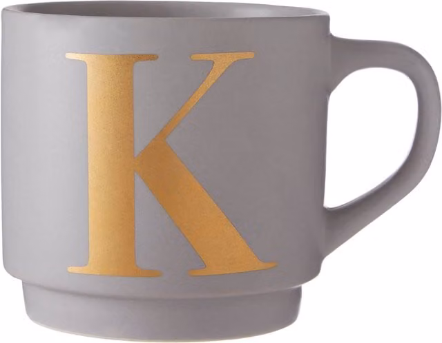 Orsina Porcelain Coffee Mug with Gold Etched Lettering in Grey
