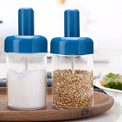JINGYAN Transparent Glass Spice Shaker and Seasoning Box with Spoon – 2