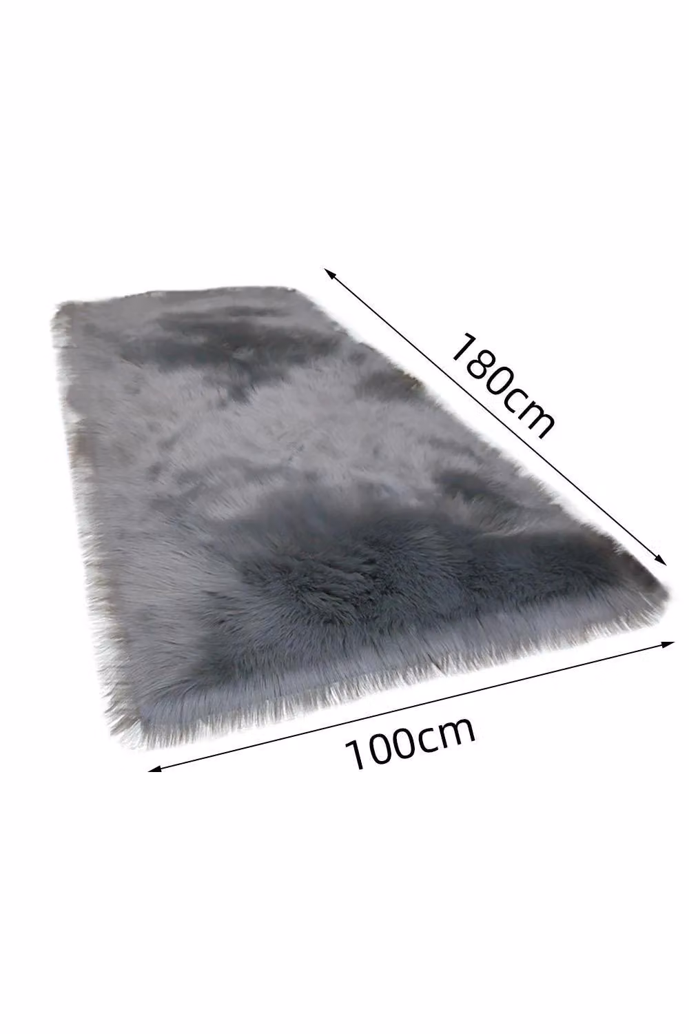 H&O Direct Grey Rectangular Faux Fur Indoor Decorative Rug W: 100 cm, L: 180 cm – 3