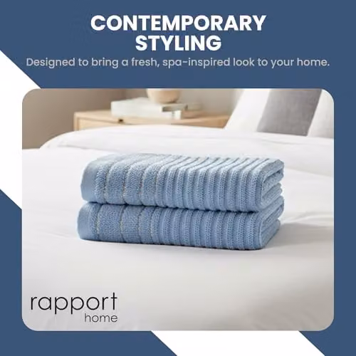 Rapport Home Linear Blue Striped Cotton Bath Sheets, 2 Pack, W: 90 cm x L: 140 cm – 3
