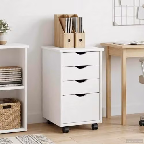 vidaXL Rolling Cabinet in White Solid Pine Wood W/D/H: 34 x 39 x 56 cm – 2