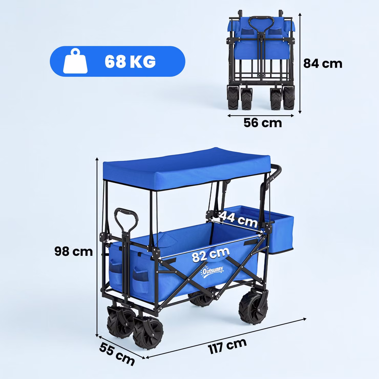 Outsunny Folding Trolley Storage Wagon with Canopy and Handle in Blue – 3