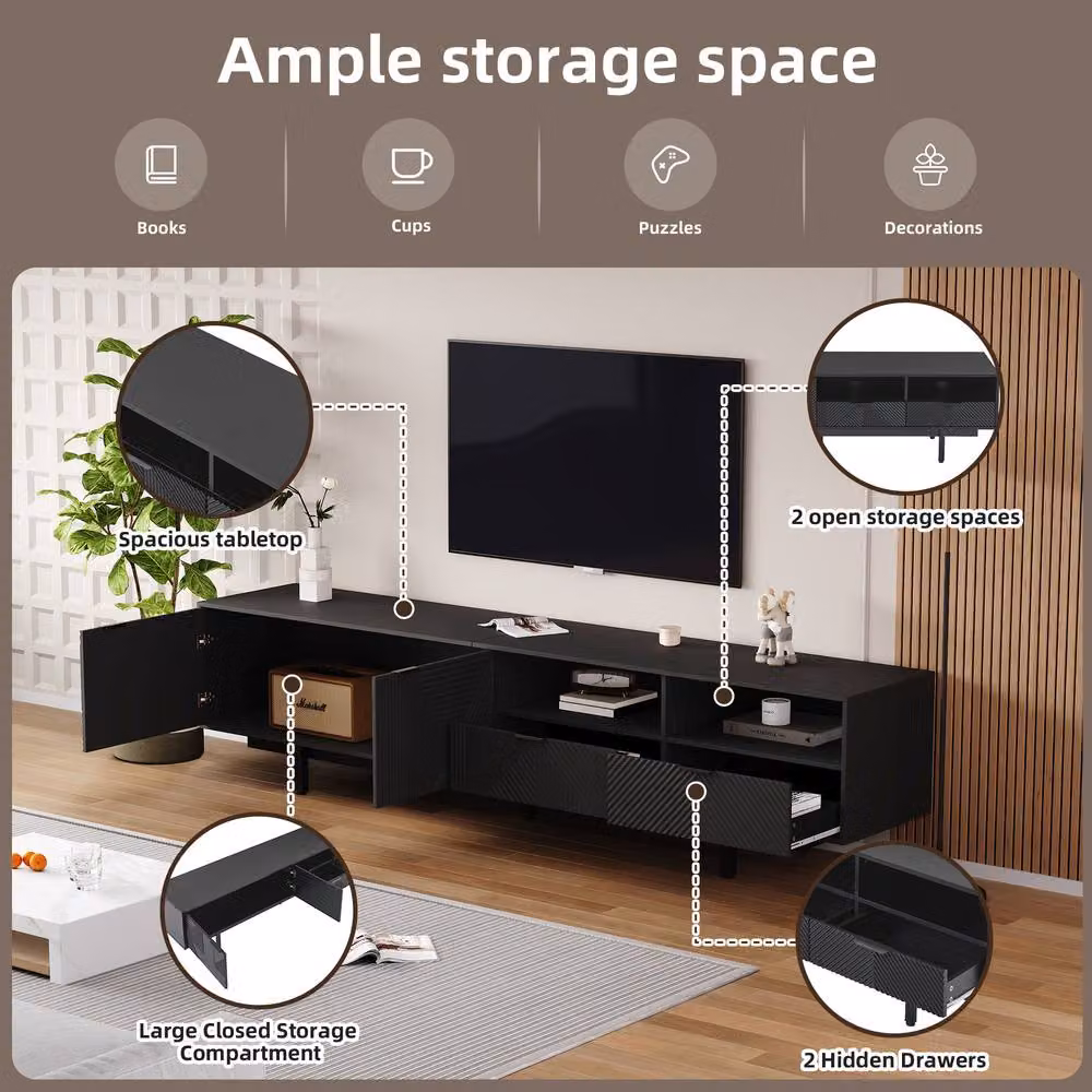 Matteo Modern Bohemian Black Geometric TV Cabinet for up to 90 Inch TVs – 5