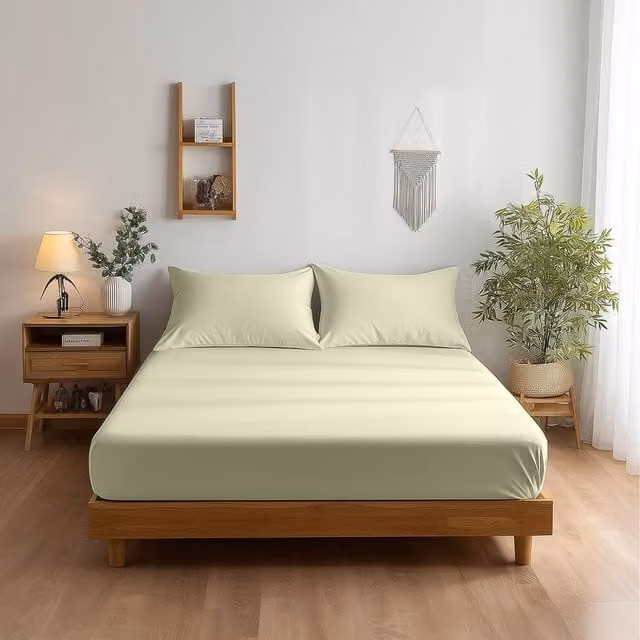 Snug City Double 400TC Mako Sateen Cotton Fitted Sheet in Beige, W/D/H: 140 x 200 x 40 cm